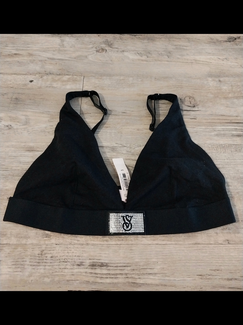 Victoria's Secret Black Bralette with Crystal Logo Patch